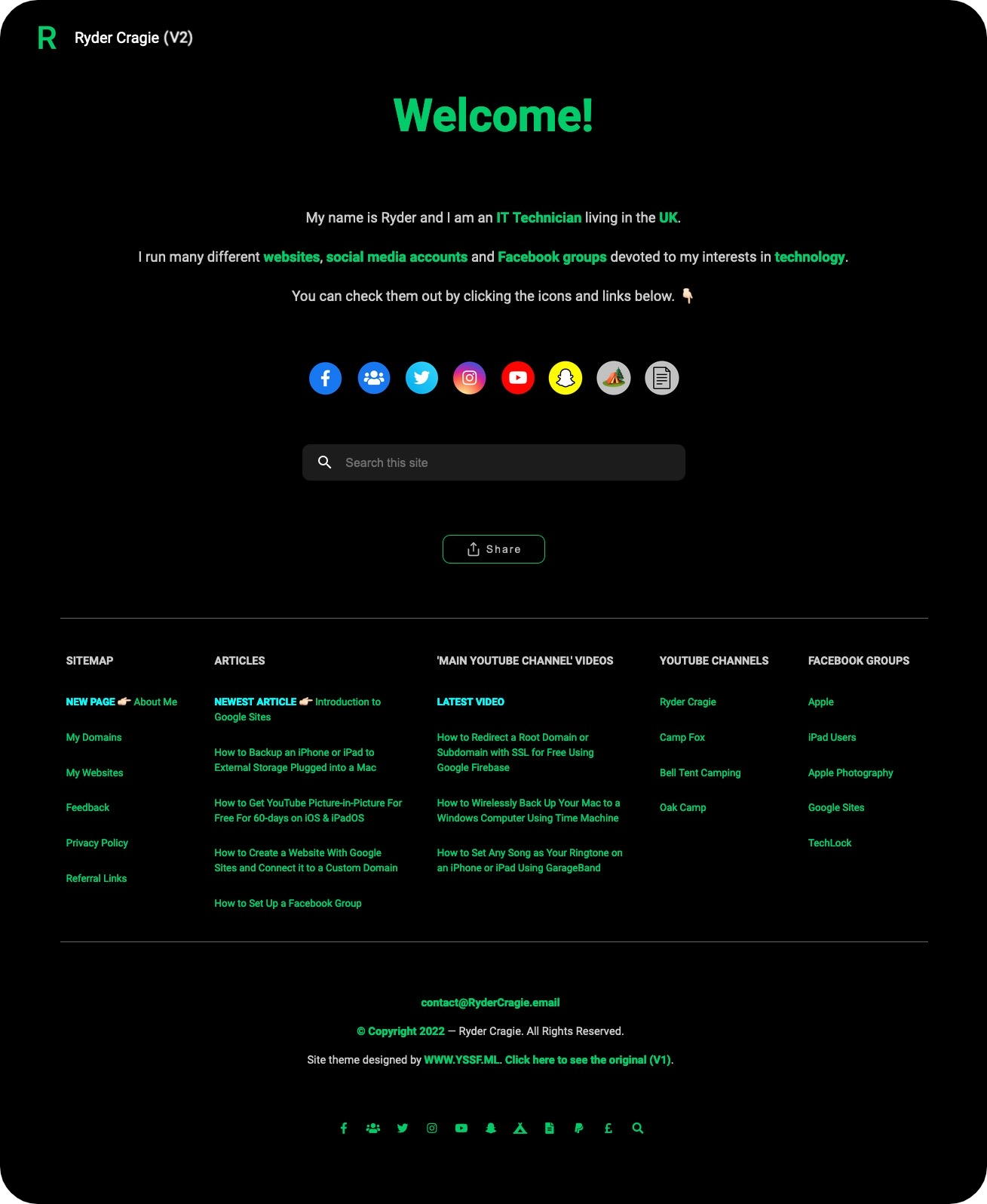 Screenshot showing the 2nd version of my website.