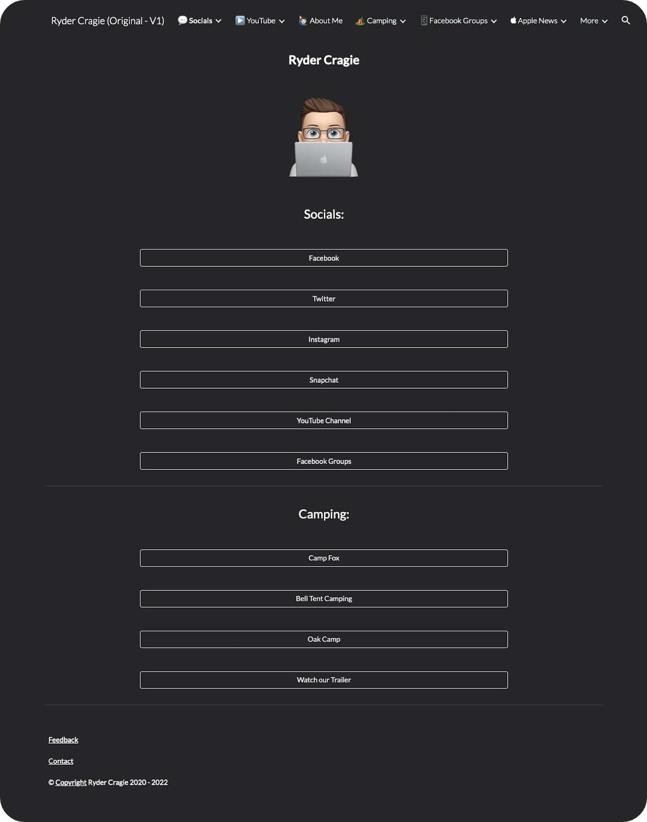Screenshot showing the 1st version of my website.